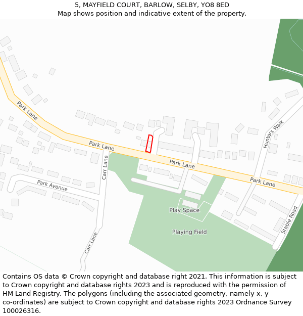 5, MAYFIELD COURT, BARLOW, SELBY, YO8 8ED: Location map and indicative extent of plot
