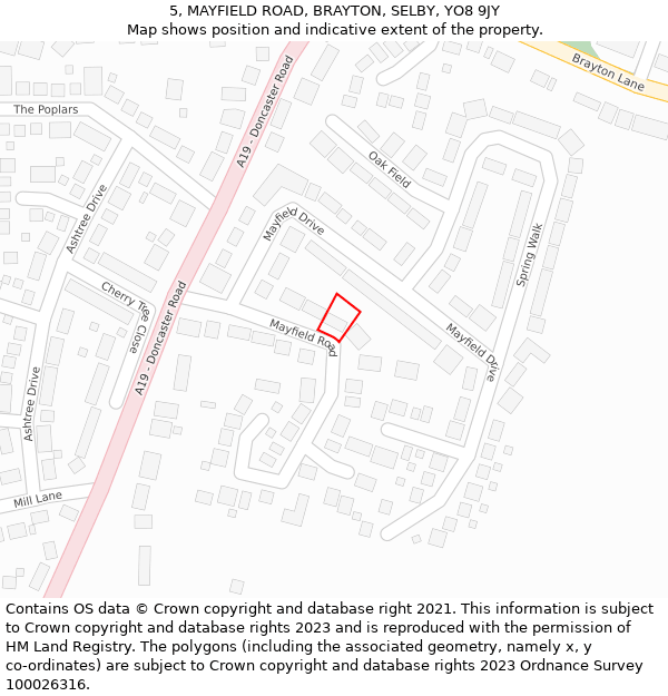 5, MAYFIELD ROAD, BRAYTON, SELBY, YO8 9JY: Location map and indicative extent of plot