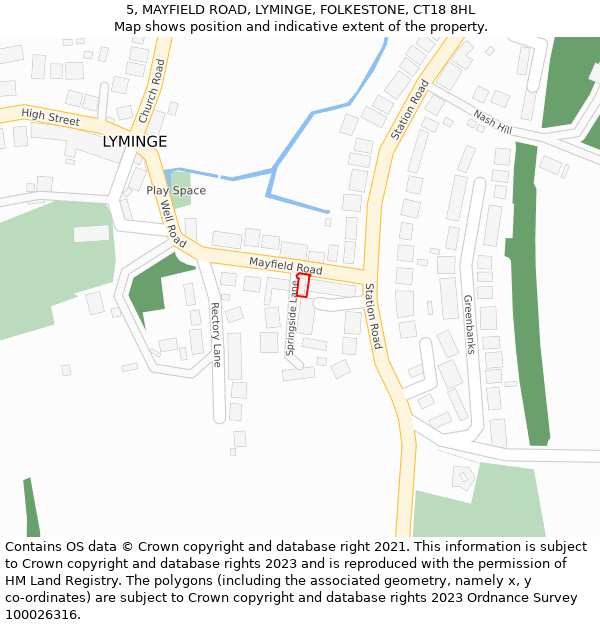 5, MAYFIELD ROAD, LYMINGE, FOLKESTONE, CT18 8HL: Location map and indicative extent of plot