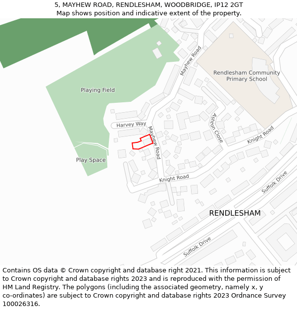 5, MAYHEW ROAD, RENDLESHAM, WOODBRIDGE, IP12 2GT: Location map and indicative extent of plot