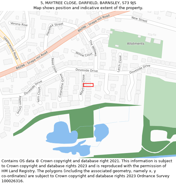 5, MAYTREE CLOSE, DARFIELD, BARNSLEY, S73 9JS: Location map and indicative extent of plot