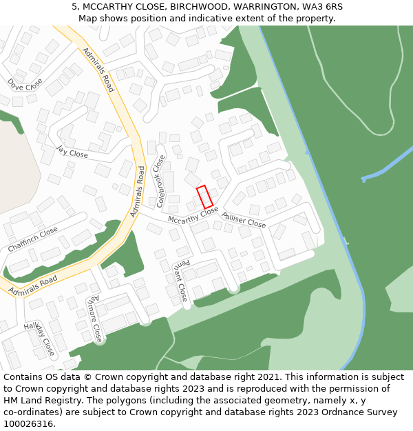 5, MCCARTHY CLOSE, BIRCHWOOD, WARRINGTON, WA3 6RS: Location map and indicative extent of plot