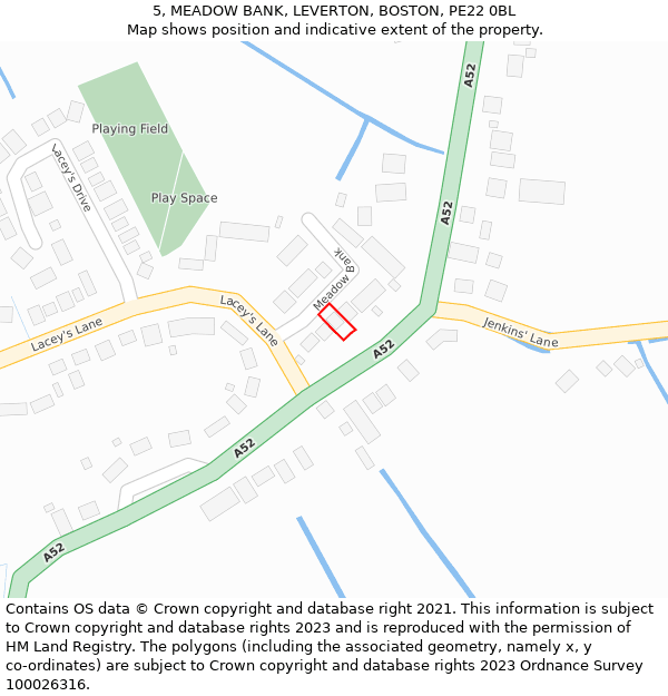 5, MEADOW BANK, LEVERTON, BOSTON, PE22 0BL: Location map and indicative extent of plot