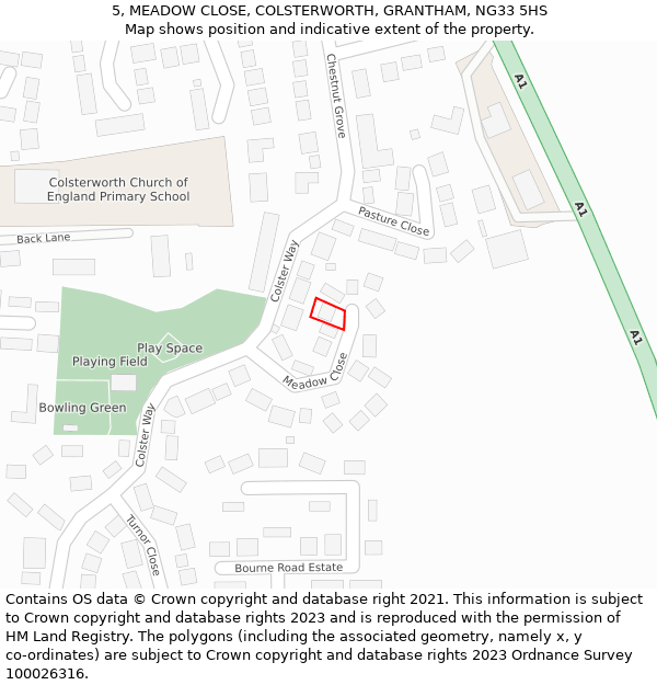 5, MEADOW CLOSE, COLSTERWORTH, GRANTHAM, NG33 5HS: Location map and indicative extent of plot