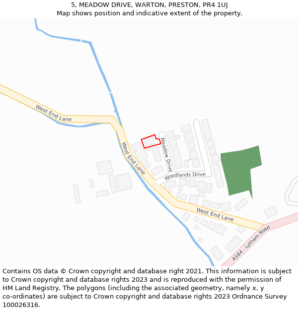 5, MEADOW DRIVE, WARTON, PRESTON, PR4 1UJ: Location map and indicative extent of plot