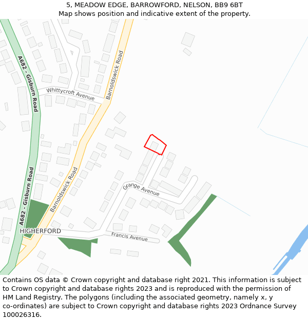 5, MEADOW EDGE, BARROWFORD, NELSON, BB9 6BT: Location map and indicative extent of plot