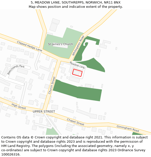 5, MEADOW LANE, SOUTHREPPS, NORWICH, NR11 8NX: Location map and indicative extent of plot