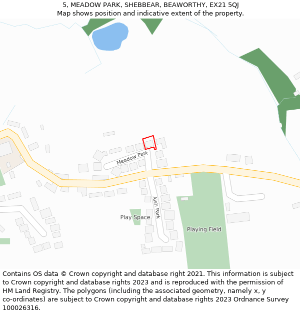 5, MEADOW PARK, SHEBBEAR, BEAWORTHY, EX21 5QJ: Location map and indicative extent of plot