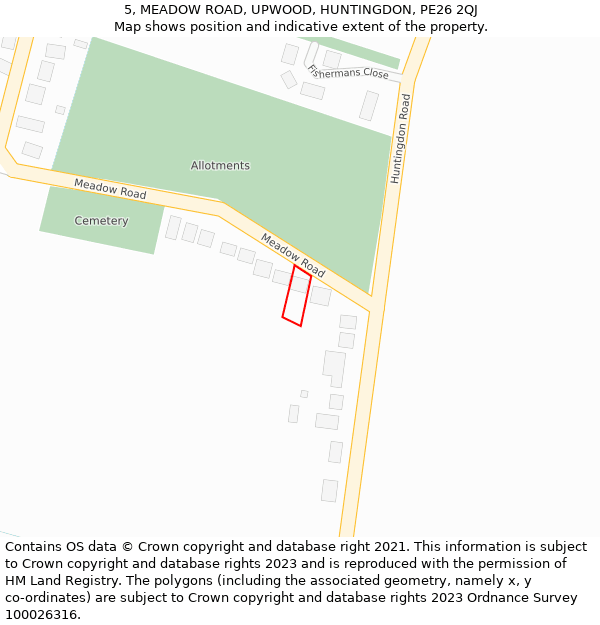 5, MEADOW ROAD, UPWOOD, HUNTINGDON, PE26 2QJ: Location map and indicative extent of plot