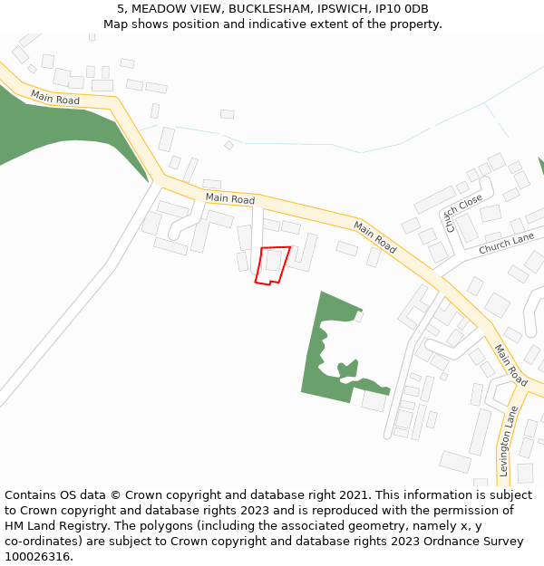 5, MEADOW VIEW, BUCKLESHAM, IPSWICH, IP10 0DB: Location map and indicative extent of plot