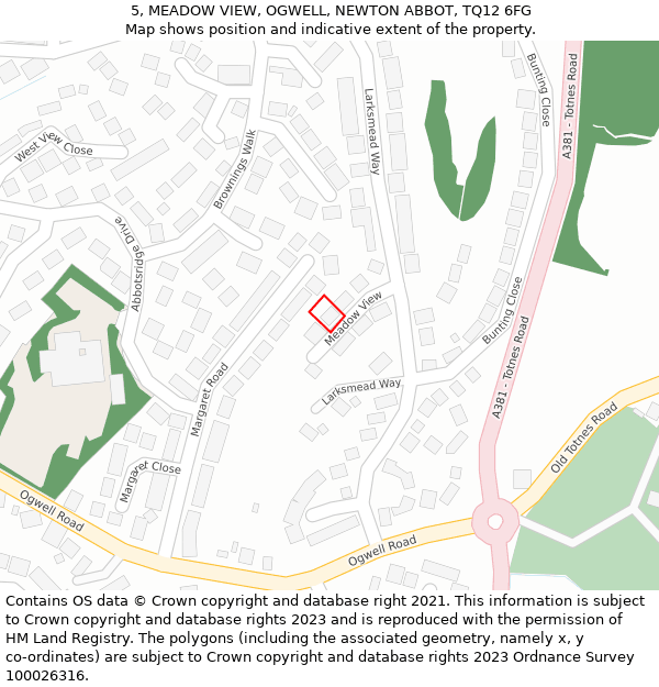 5, MEADOW VIEW, OGWELL, NEWTON ABBOT, TQ12 6FG: Location map and indicative extent of plot