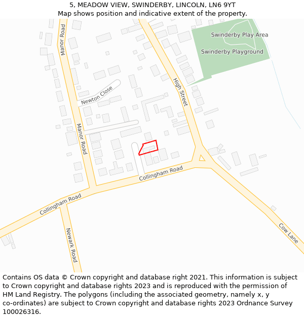 5, MEADOW VIEW, SWINDERBY, LINCOLN, LN6 9YT: Location map and indicative extent of plot