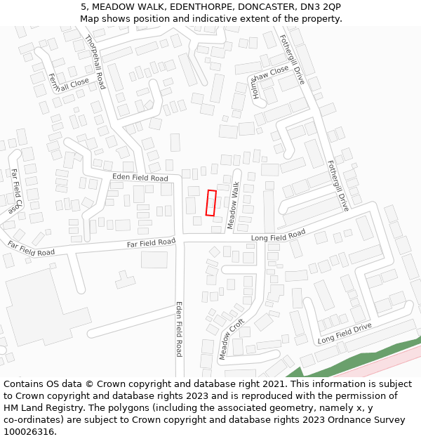 5, MEADOW WALK, EDENTHORPE, DONCASTER, DN3 2QP: Location map and indicative extent of plot