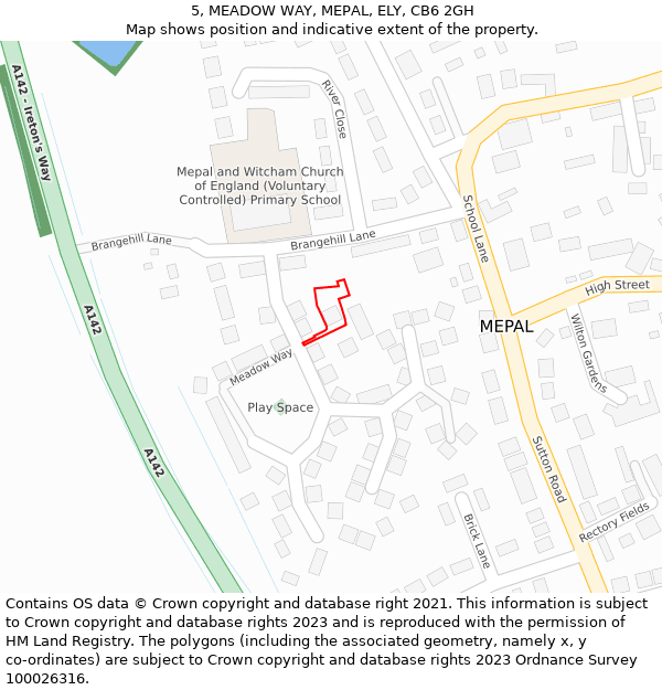 5, MEADOW WAY, MEPAL, ELY, CB6 2GH: Location map and indicative extent of plot