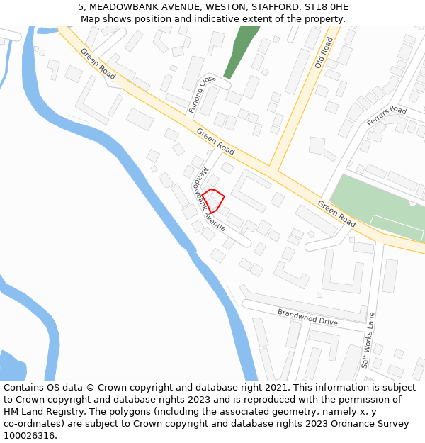 5, MEADOWBANK AVENUE, WESTON, STAFFORD, ST18 0HE: Location map and indicative extent of plot