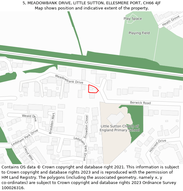 5, MEADOWBANK DRIVE, LITTLE SUTTON, ELLESMERE PORT, CH66 4JF: Location map and indicative extent of plot