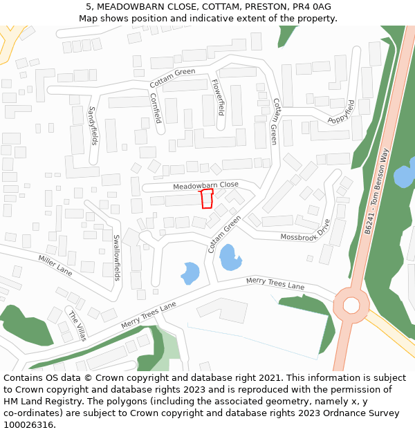 5, MEADOWBARN CLOSE, COTTAM, PRESTON, PR4 0AG: Location map and indicative extent of plot