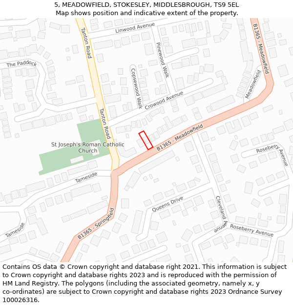 5, MEADOWFIELD, STOKESLEY, MIDDLESBROUGH, TS9 5EL: Location map and indicative extent of plot