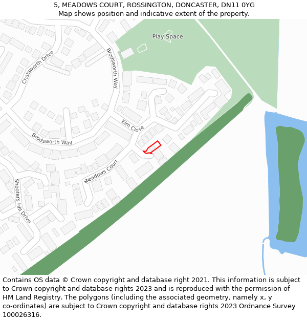 5, MEADOWS COURT, ROSSINGTON, DONCASTER, DN11 0YG: Location map and indicative extent of plot