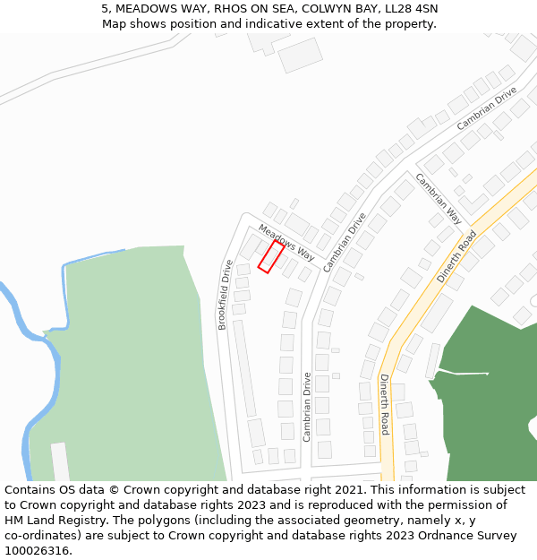 5, MEADOWS WAY, RHOS ON SEA, COLWYN BAY, LL28 4SN: Location map and indicative extent of plot