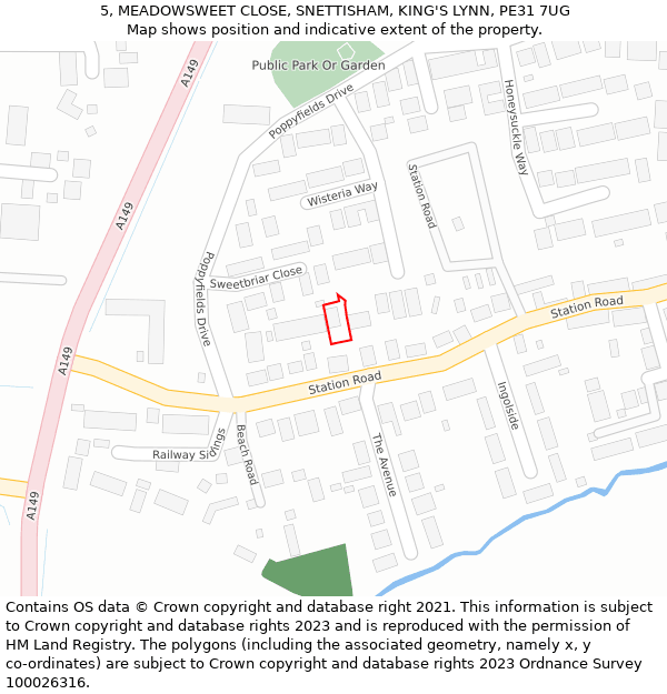 5, MEADOWSWEET CLOSE, SNETTISHAM, KING'S LYNN, PE31 7UG: Location map and indicative extent of plot