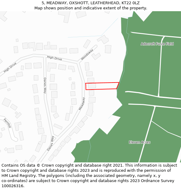 5, MEADWAY, OXSHOTT, LEATHERHEAD, KT22 0LZ: Location map and indicative extent of plot