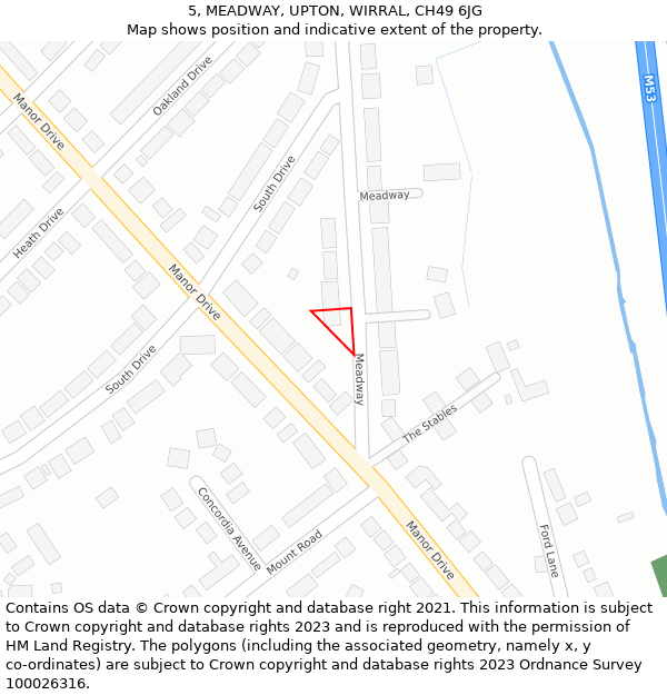 5, MEADWAY, UPTON, WIRRAL, CH49 6JG: Location map and indicative extent of plot