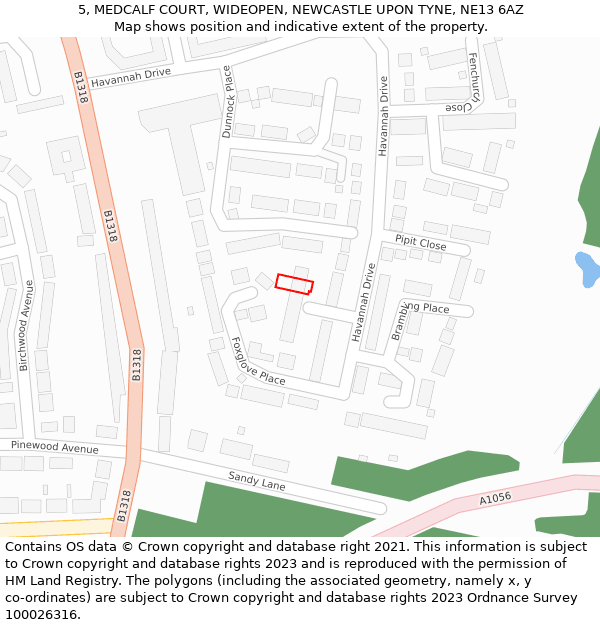 5, MEDCALF COURT, WIDEOPEN, NEWCASTLE UPON TYNE, NE13 6AZ: Location map and indicative extent of plot