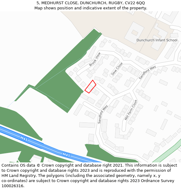 5, MEDHURST CLOSE, DUNCHURCH, RUGBY, CV22 6QQ: Location map and indicative extent of plot