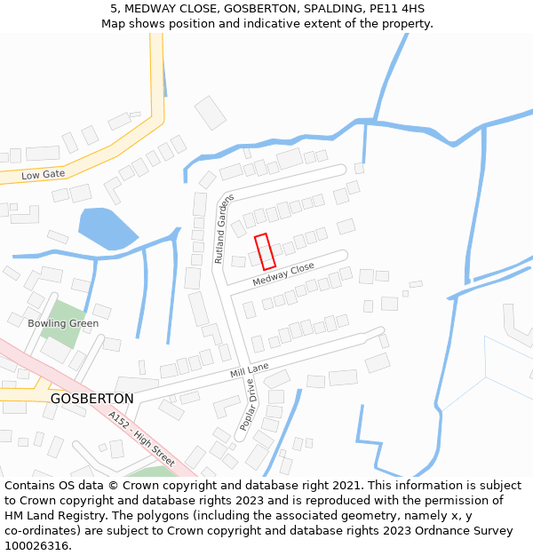 5, MEDWAY CLOSE, GOSBERTON, SPALDING, PE11 4HS: Location map and indicative extent of plot