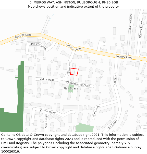 5, MEIROS WAY, ASHINGTON, PULBOROUGH, RH20 3QB: Location map and indicative extent of plot