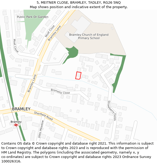 5, MEITNER CLOSE, BRAMLEY, TADLEY, RG26 5NQ: Location map and indicative extent of plot