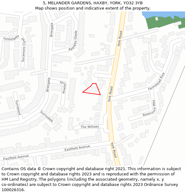 5, MELANDER GARDENS, HAXBY, YORK, YO32 3YB: Location map and indicative extent of plot