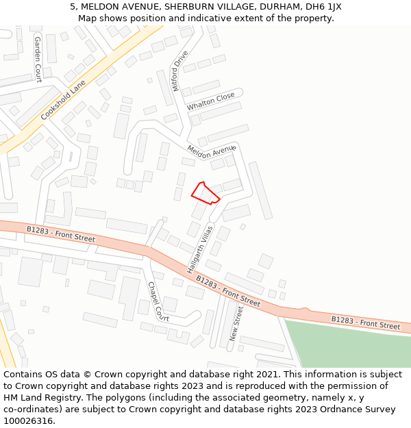 5, MELDON AVENUE, SHERBURN VILLAGE, DURHAM, DH6 1JX: Location map and indicative extent of plot