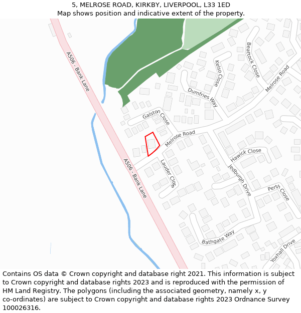 5, MELROSE ROAD, KIRKBY, LIVERPOOL, L33 1ED: Location map and indicative extent of plot