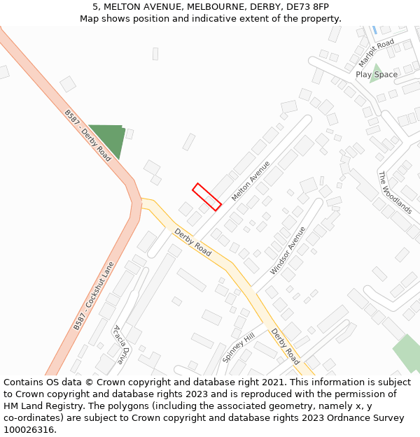 5, MELTON AVENUE, MELBOURNE, DERBY, DE73 8FP: Location map and indicative extent of plot