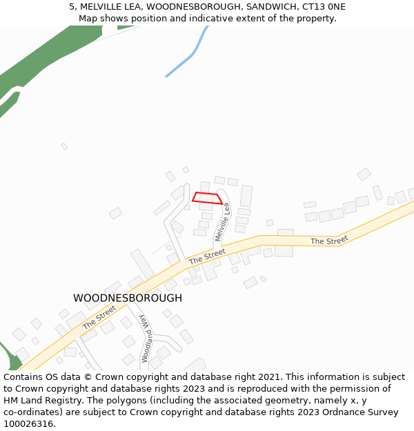 5, MELVILLE LEA, WOODNESBOROUGH, SANDWICH, CT13 0NE: Location map and indicative extent of plot