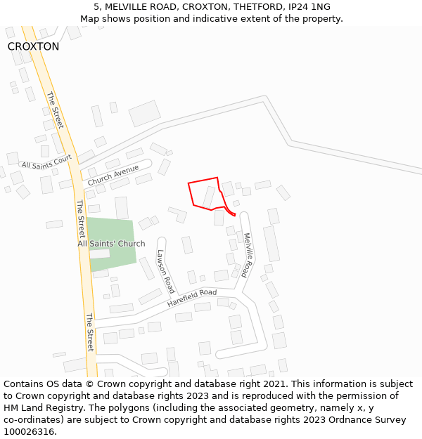 5, MELVILLE ROAD, CROXTON, THETFORD, IP24 1NG: Location map and indicative extent of plot