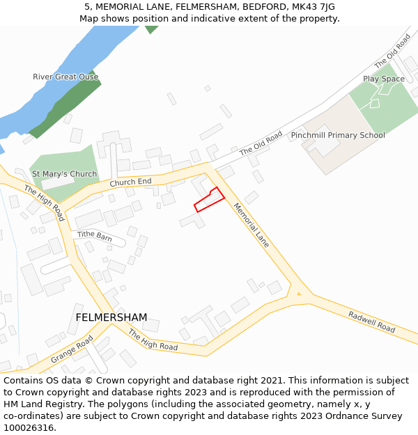5, MEMORIAL LANE, FELMERSHAM, BEDFORD, MK43 7JG: Location map and indicative extent of plot