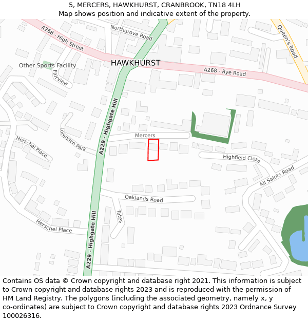 5, MERCERS, HAWKHURST, CRANBROOK, TN18 4LH: Location map and indicative extent of plot