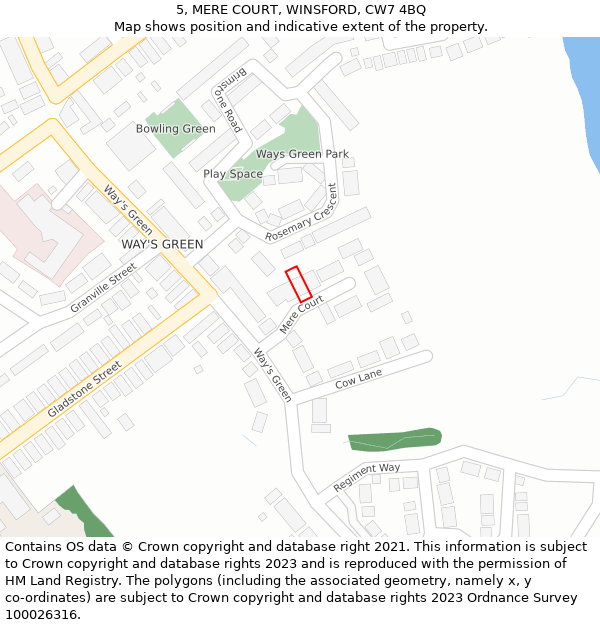 5, MERE COURT, WINSFORD, CW7 4BQ: Location map and indicative extent of plot