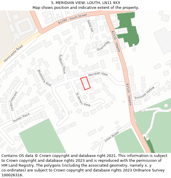 5, MERIDIAN VIEW, LOUTH, LN11 9XX: Location map and indicative extent of plot