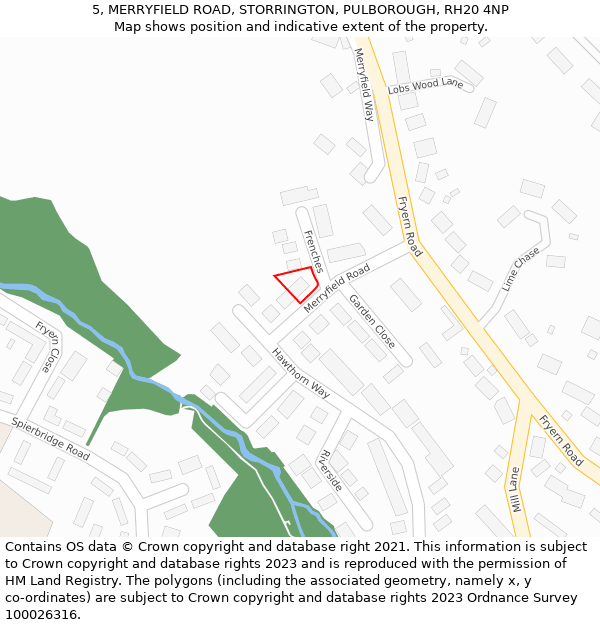 5, MERRYFIELD ROAD, STORRINGTON, PULBOROUGH, RH20 4NP: Location map and indicative extent of plot