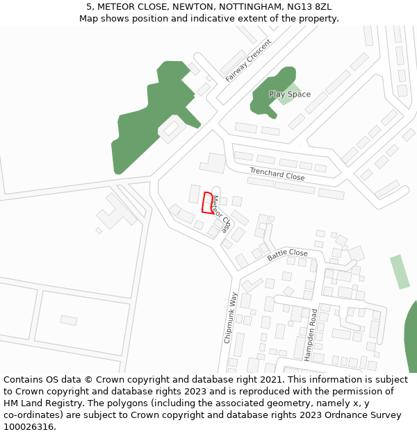 5, METEOR CLOSE, NEWTON, NOTTINGHAM, NG13 8ZL: Location map and indicative extent of plot