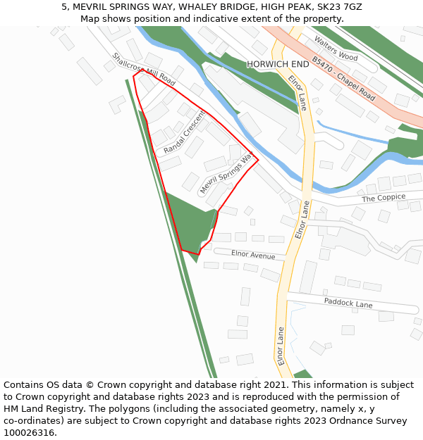 5, MEVRIL SPRINGS WAY, WHALEY BRIDGE, HIGH PEAK, SK23 7GZ: Location map and indicative extent of plot