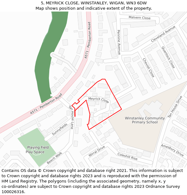 5, MEYRICK CLOSE, WINSTANLEY, WIGAN, WN3 6DW: Location map and indicative extent of plot