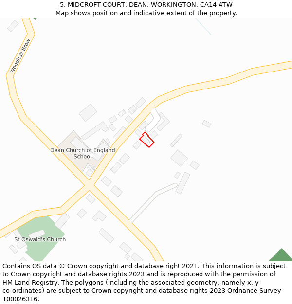 5, MIDCROFT COURT, DEAN, WORKINGTON, CA14 4TW: Location map and indicative extent of plot