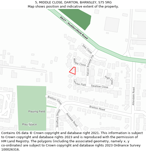 5, MIDDLE CLOSE, DARTON, BARNSLEY, S75 5RG: Location map and indicative extent of plot