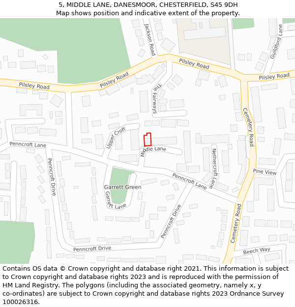 5, MIDDLE LANE, DANESMOOR, CHESTERFIELD, S45 9DH: Location map and indicative extent of plot