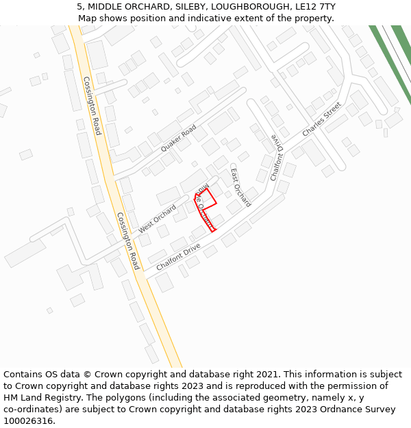 5, MIDDLE ORCHARD, SILEBY, LOUGHBOROUGH, LE12 7TY: Location map and indicative extent of plot